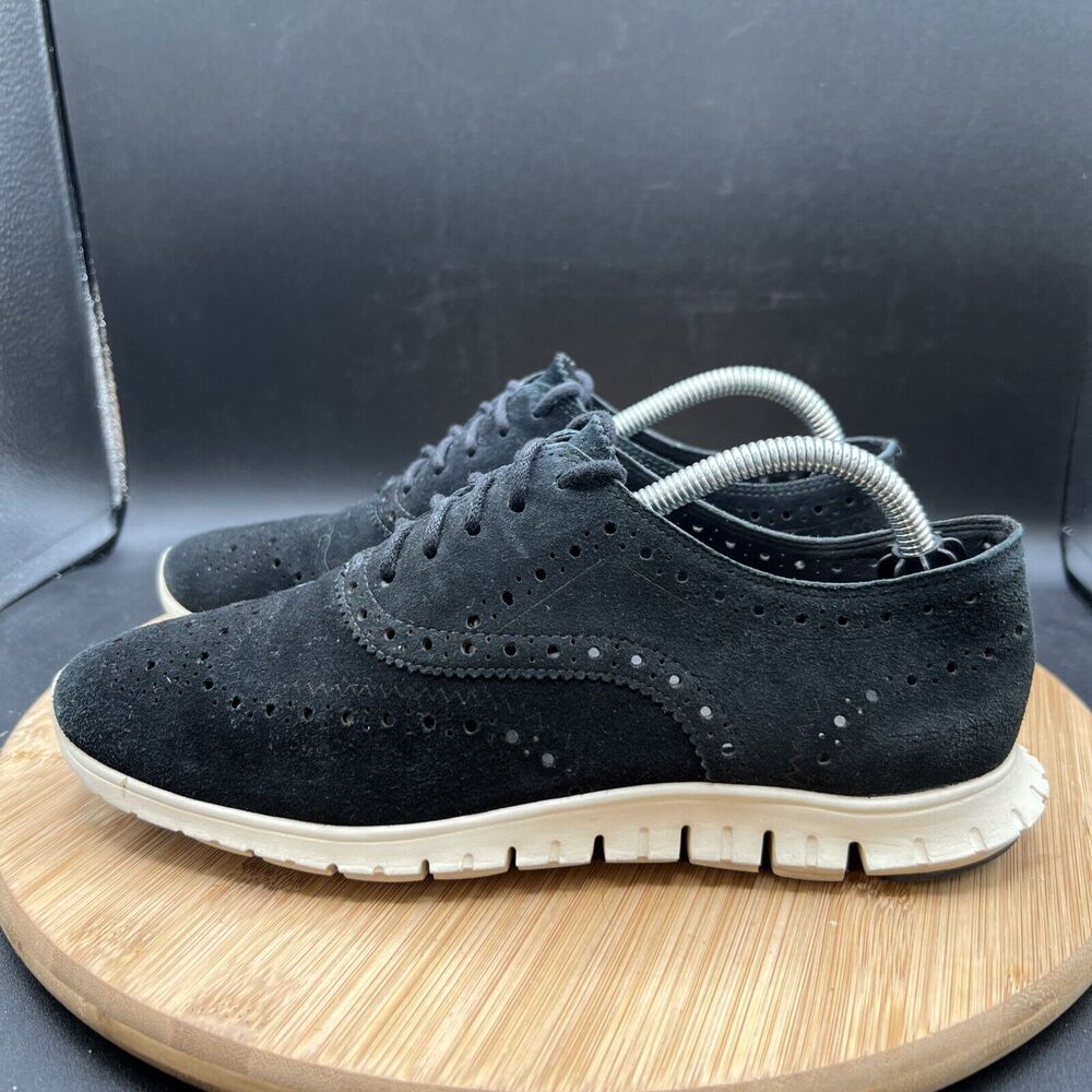 Cole Haan Zerogrand Womens Size 7.5 Black Oxford Shoes Wingtip Suede D44060